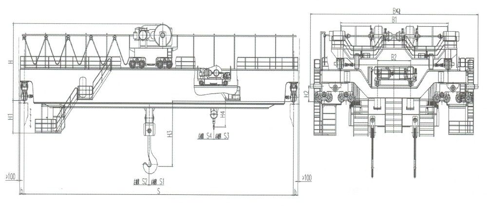 YZS型160-32噸四梁鑄造橋式起重機外形尺寸圖.jpg